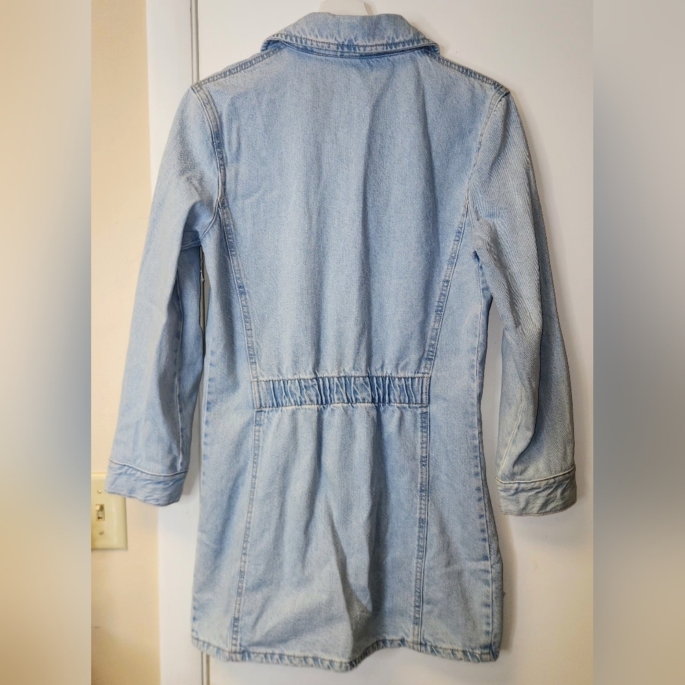 Zara Cotton Fitted Long Sleeves Button Down Denim Shirt Dress Light Wash Size S - Picture 8 of 15